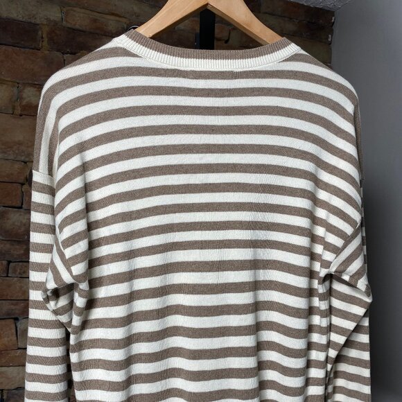 Camel/Cream Striped 3/4 Sleeve Cotton Blend	Medium - Picture 3 of 3
